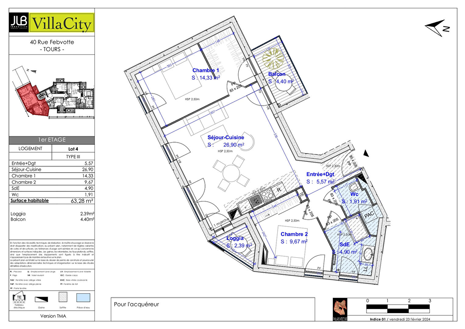 Appartement TOURS (37000) 4 pièces 63.28 m²