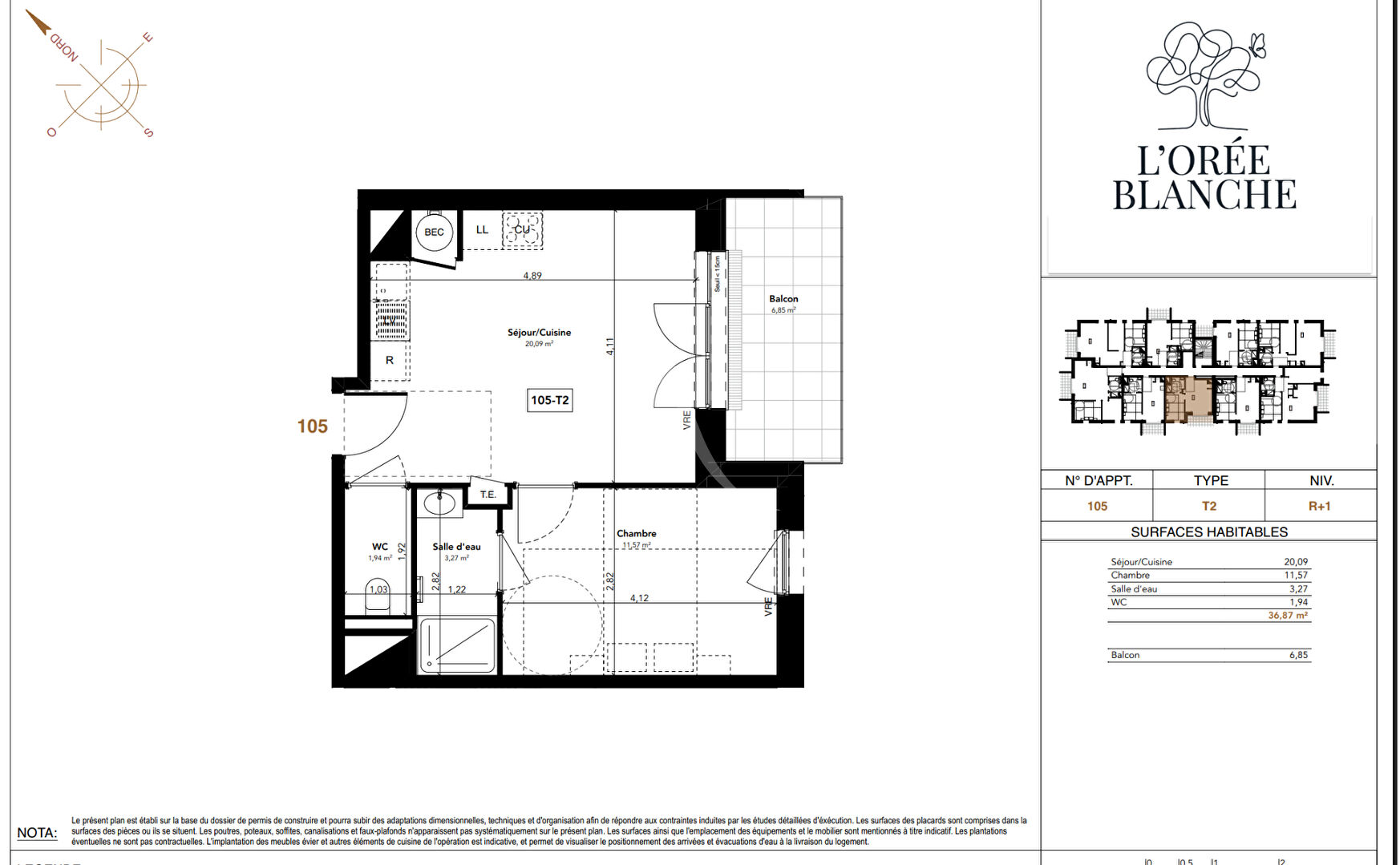 Appartement CHAMBRAY LES TOURS (37170) 2 pi&egrave;ces 36.87 m&sup2;