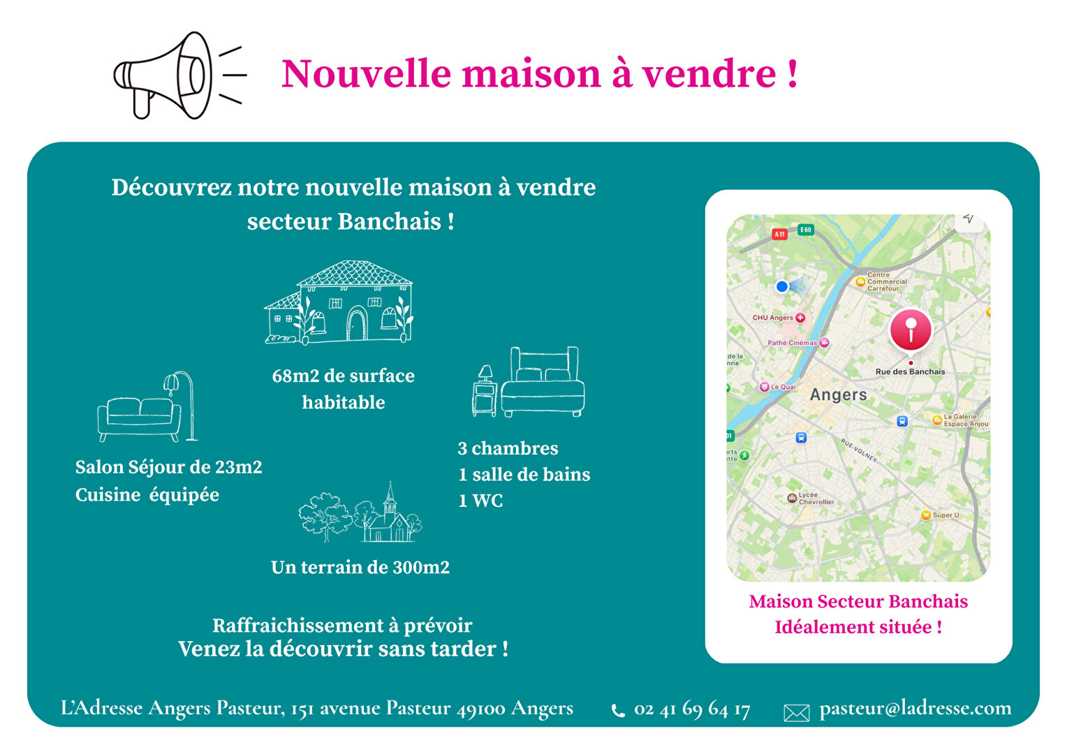 Maison ANGERS (49100) 4 pièces 64.00 m²