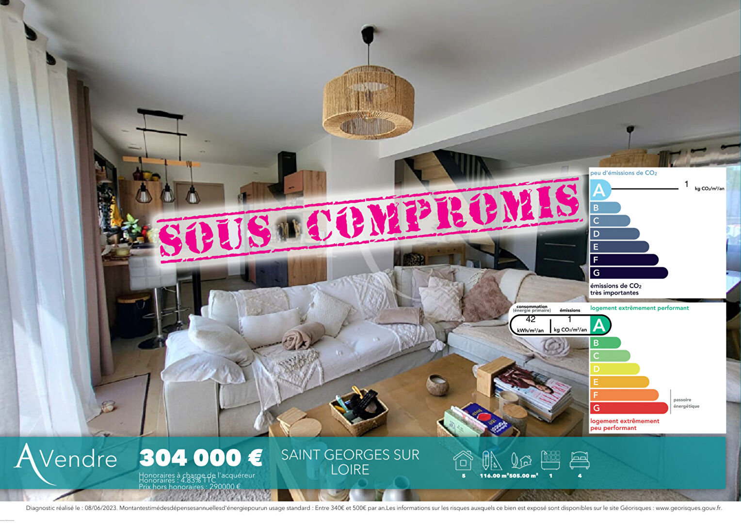 Maison SAINT GEORGES SUR LOIRE (49170) 5 pièces 116.00 m²