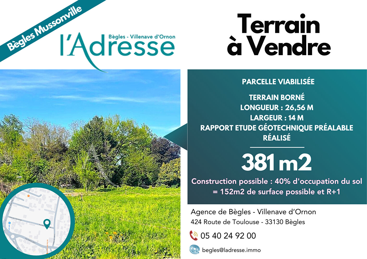 Terrain BEGLES (33130) 381.00 m&sup2;