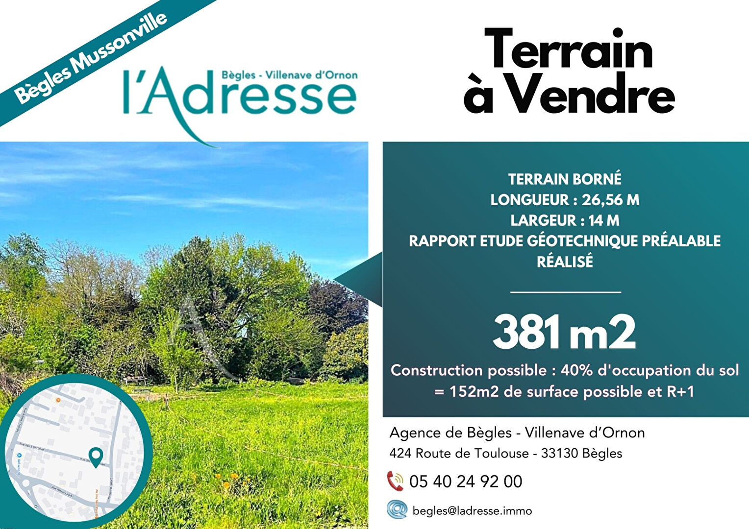 Terrain BEGLES (33130) 381.00 m&sup2;