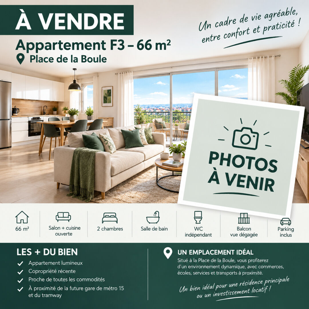 Nanterre (92) 350 000 € Appartement 3 pièces , 2 chambres 66.00 m²