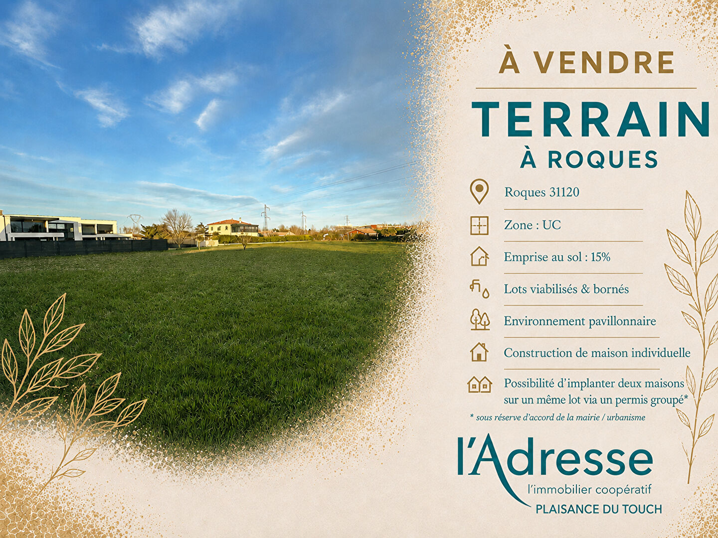 Terrain ROQUES (31120) 1130.00 m&sup2;