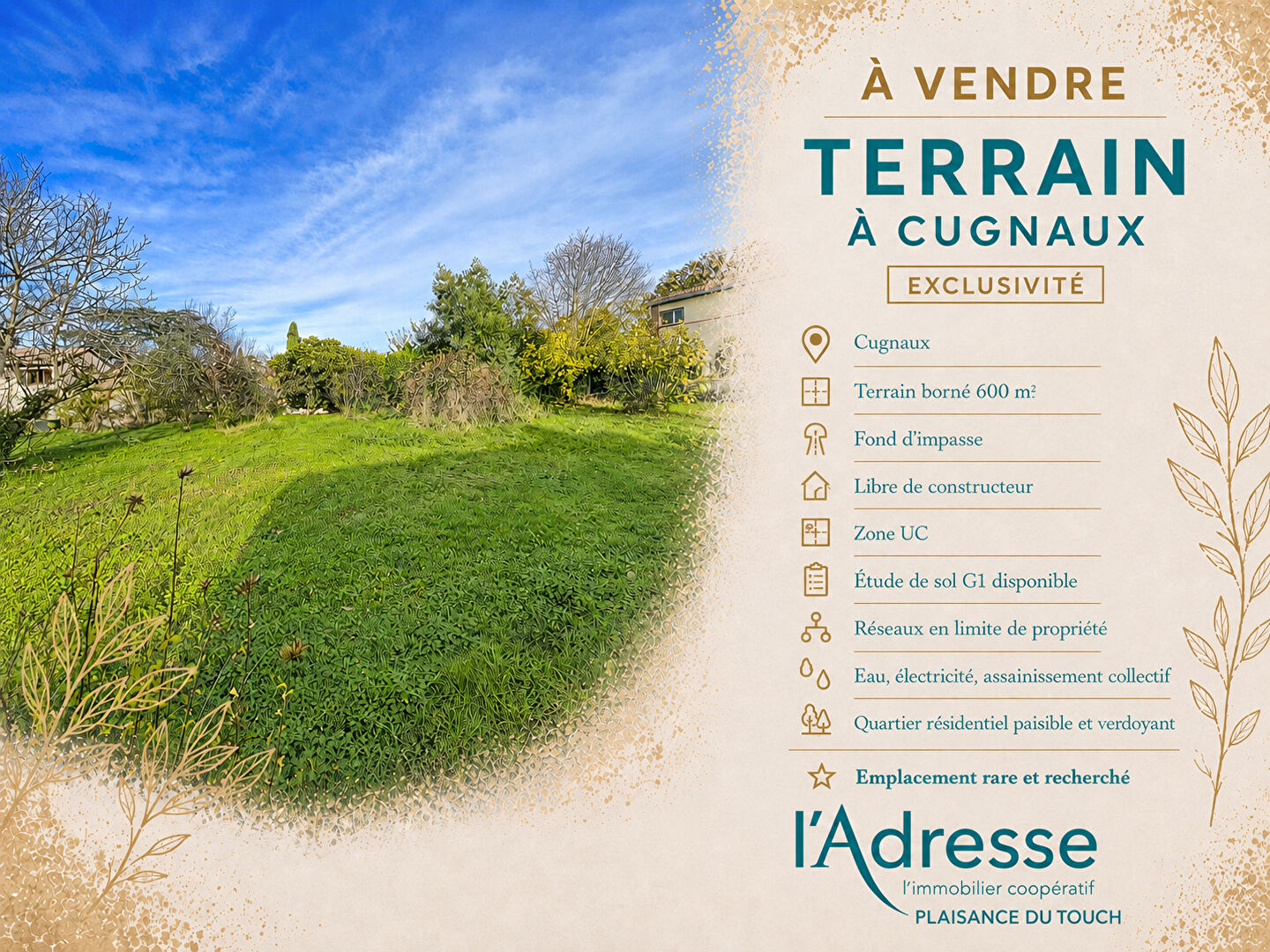 Terrain CUGNAUX (31270) 600.00 m&sup2;