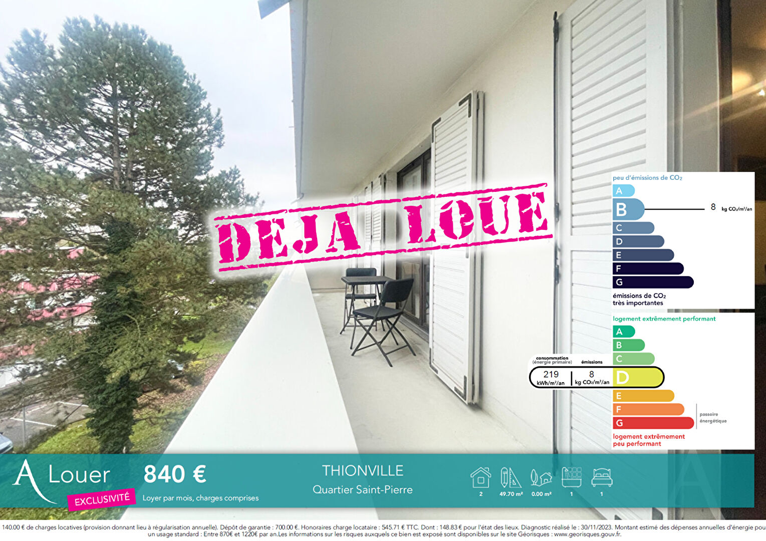 Appartement THIONVILLE (57100) 2 pi&egrave;ces 49.61 m&sup2;