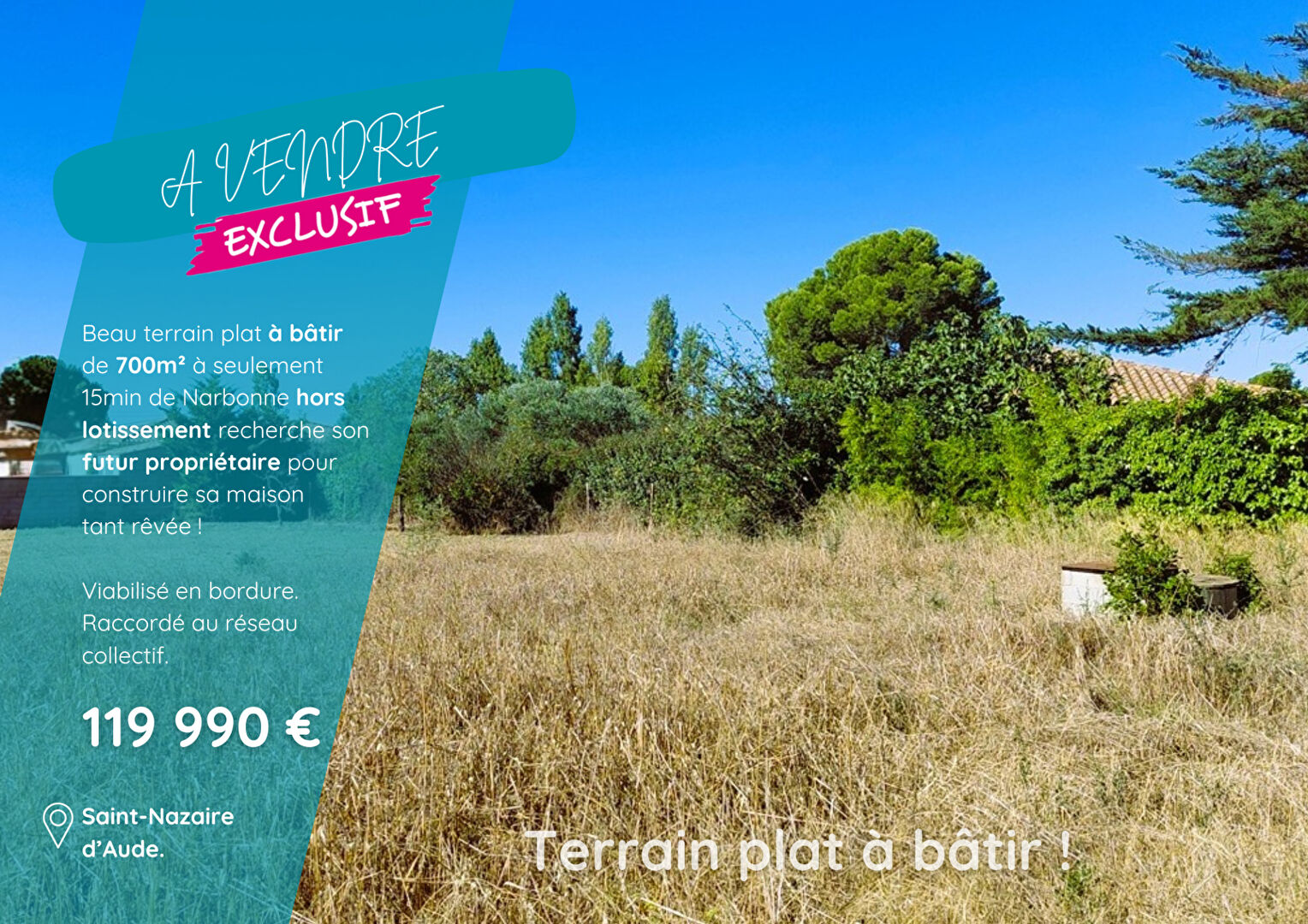 Terrain SAINT NAZAIRE D AUDE (11120) 700.00 m²