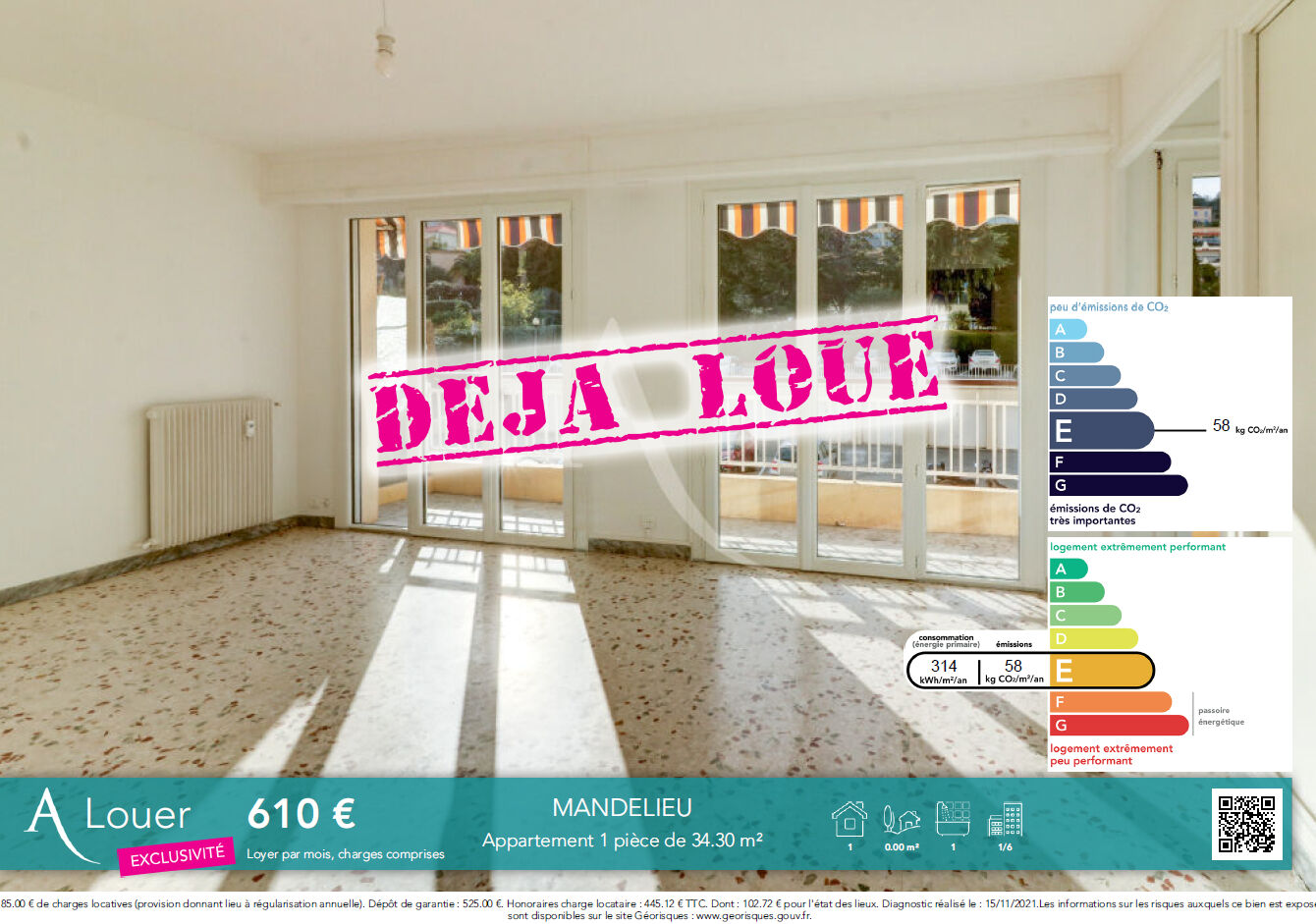 Appartement MANDELIEU LA NAPOULE (06210) 1 pièce 34.24 m²