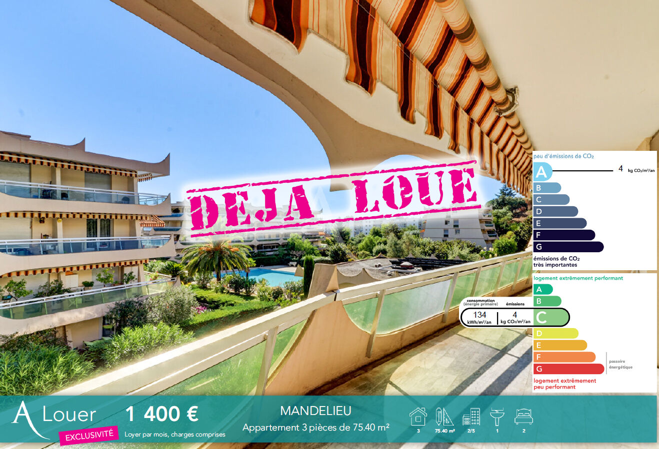 Appartement MANDELIEU LA NAPOULE (06210) 3 pièces 75.33 m²