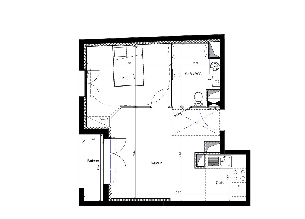 Champs-sur-Marne (77) 260 000 € Appartement 2 pièces , 1 chambre 42.49 m² Avec balcon Voir le bien