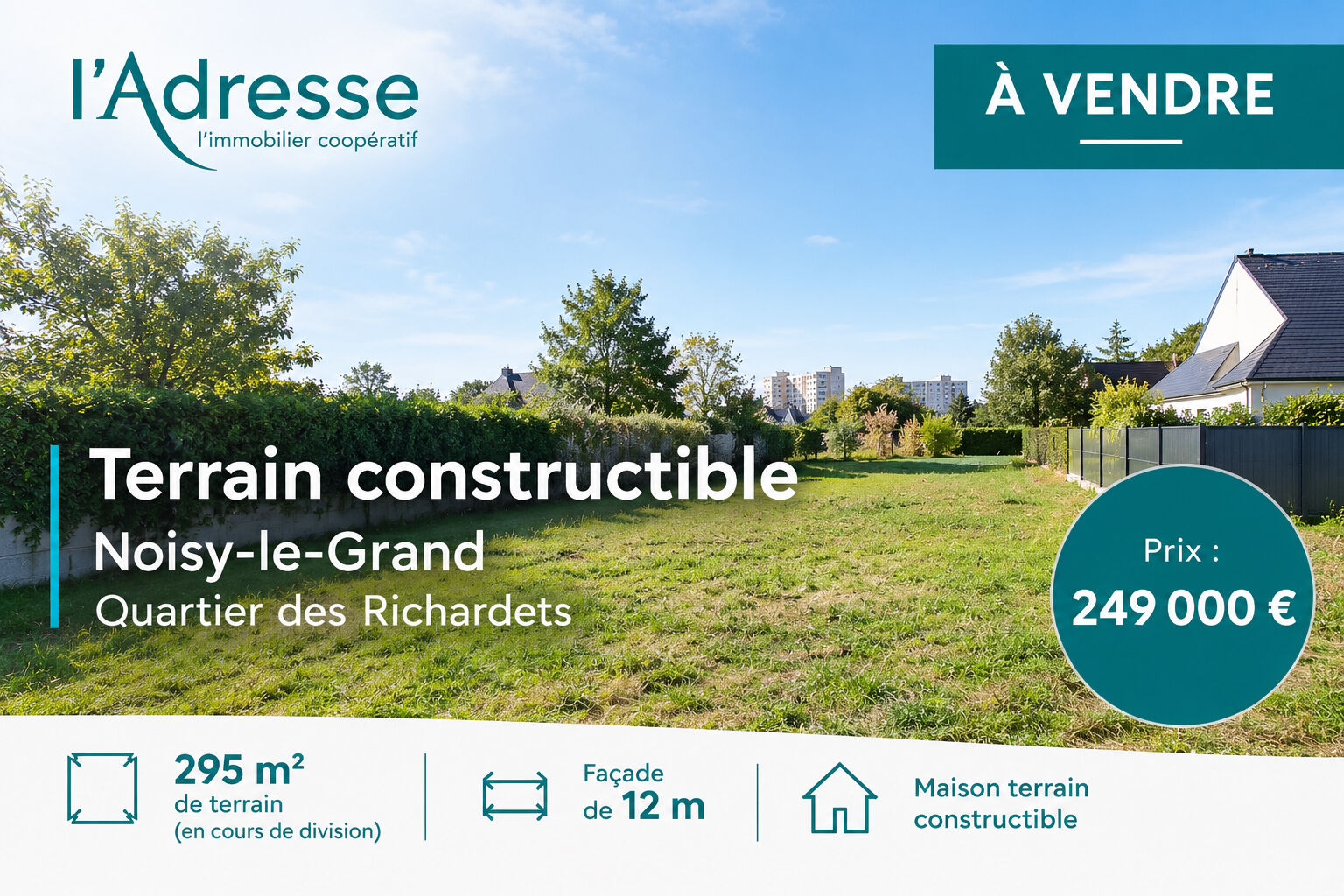 Terrain NOISY LE GRAND (93160) 292.50 m&sup2;