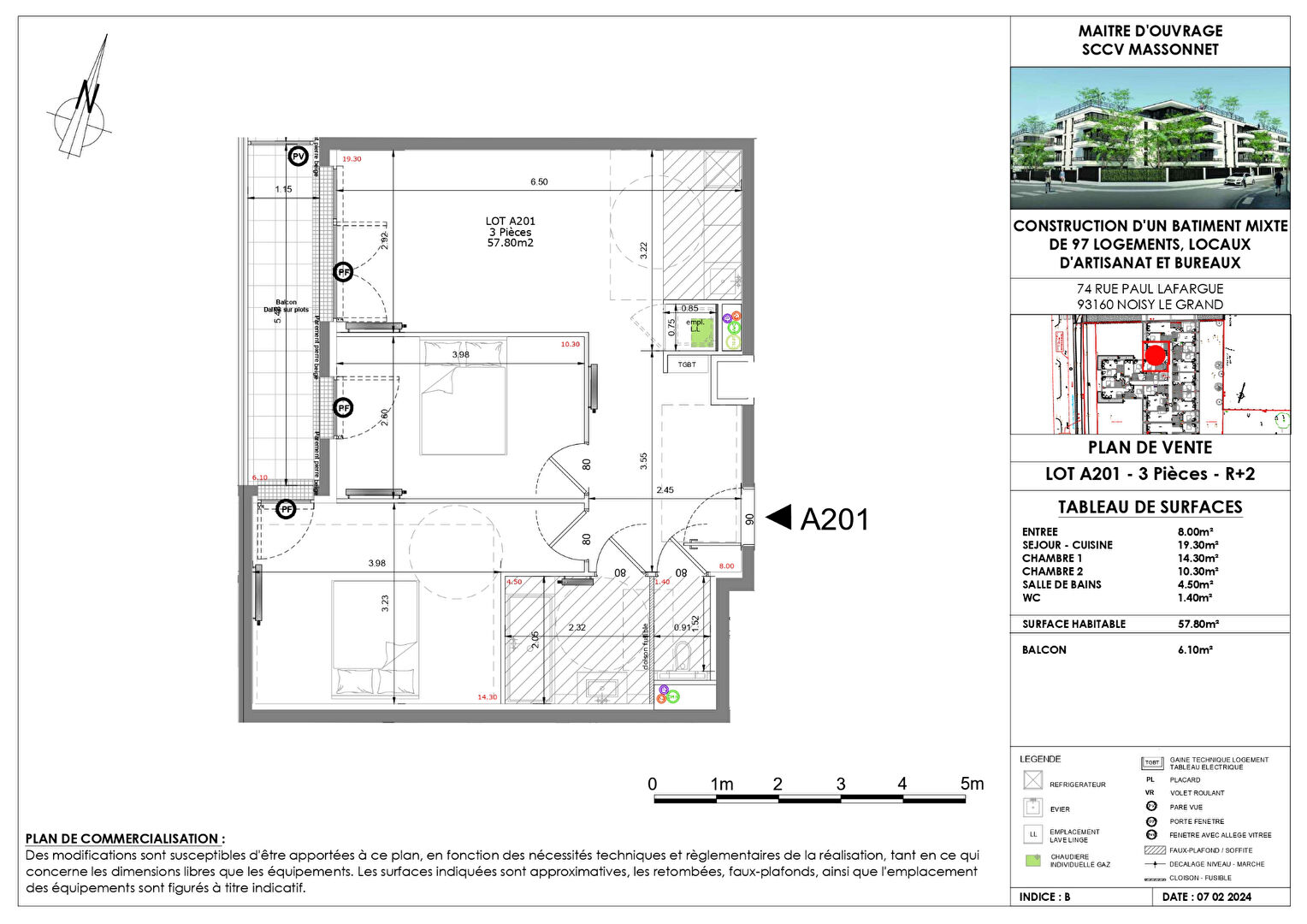 Appartement NOISY LE GRAND (93160) 3 pièces 57.80 m²
