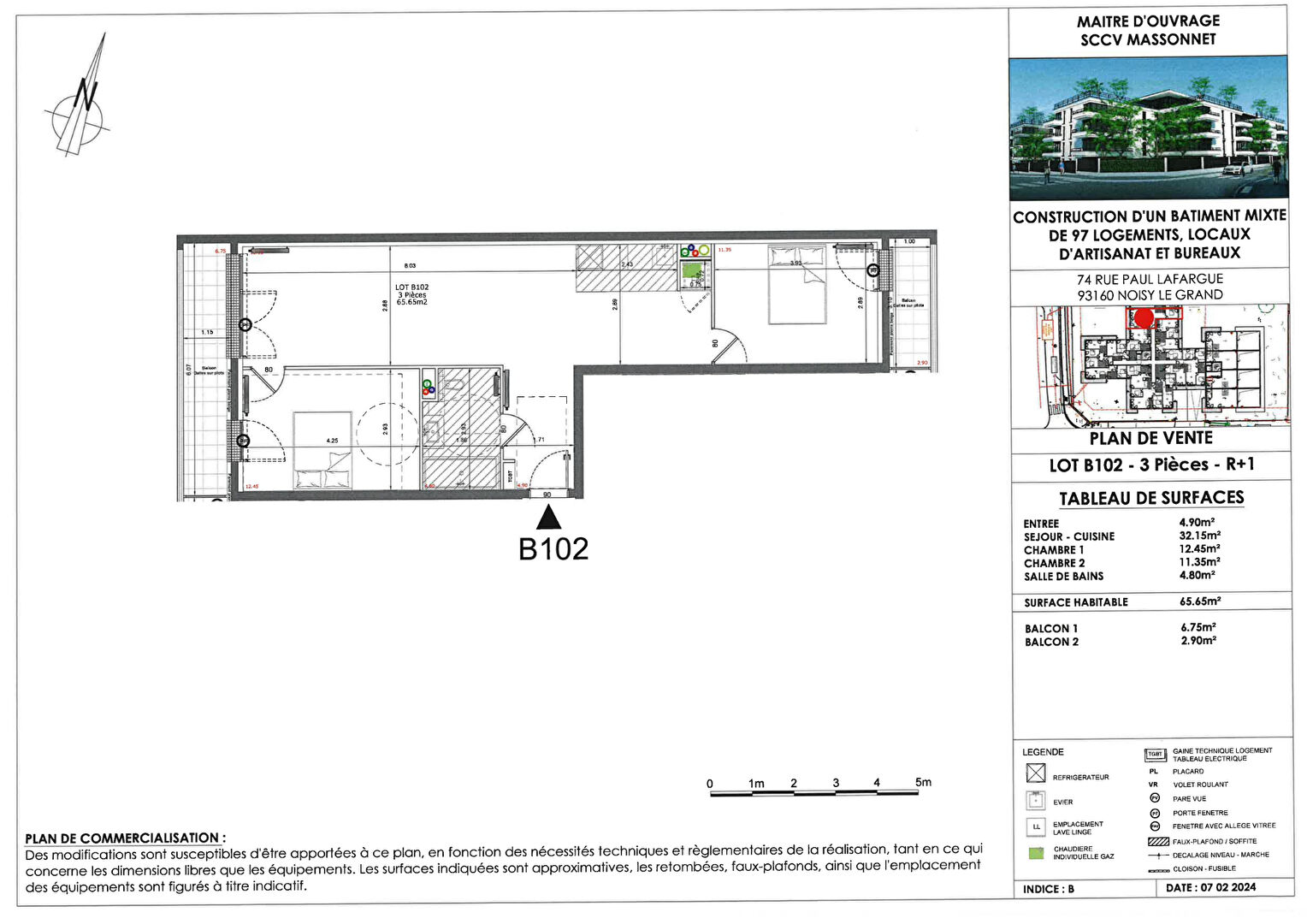 Appartement NOISY LE GRAND (93160) 3 pièces 65.65 m²