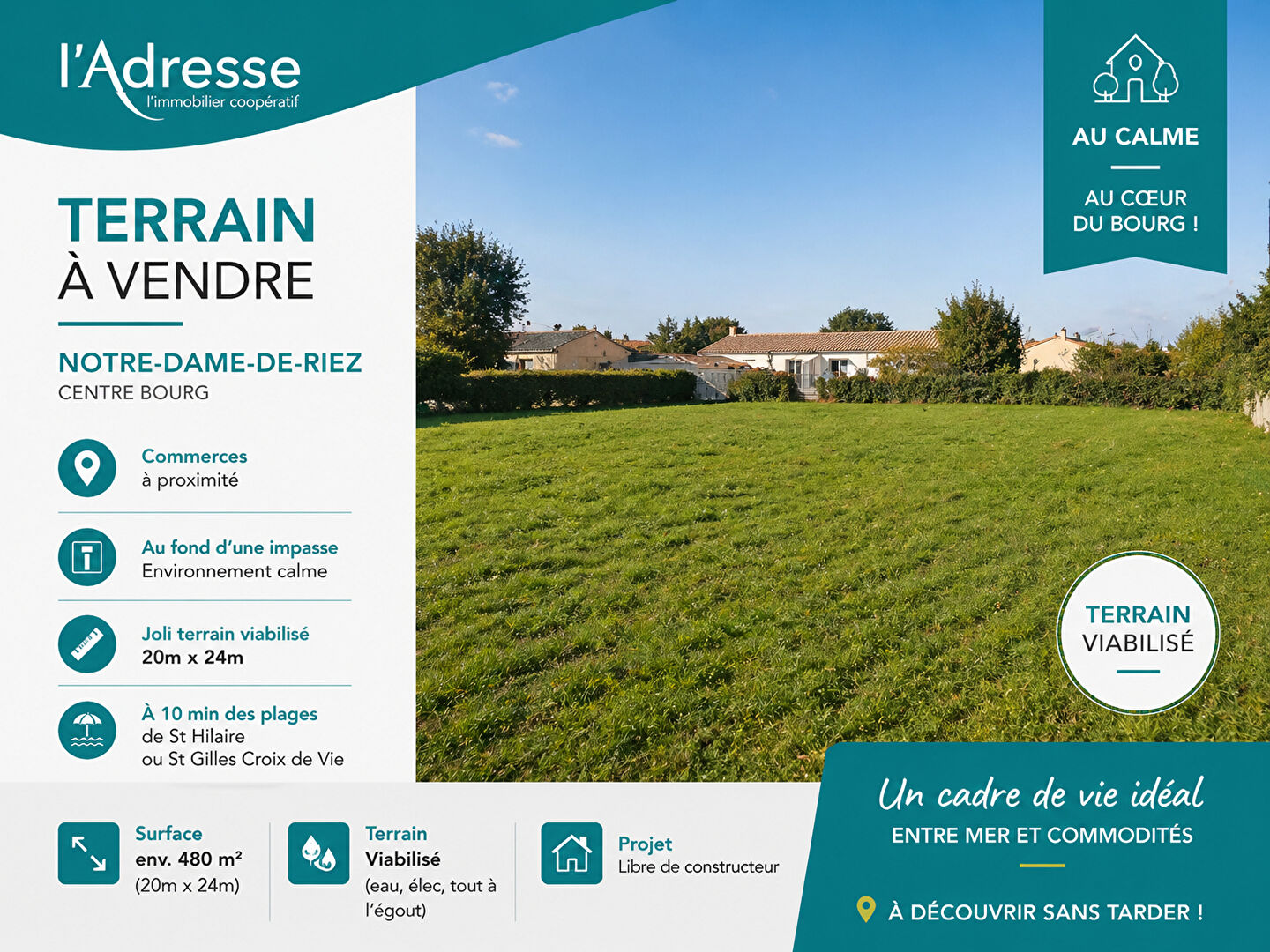 Terrain NOTRE DAME DE RIEZ (85270) 550.00 m&sup2;