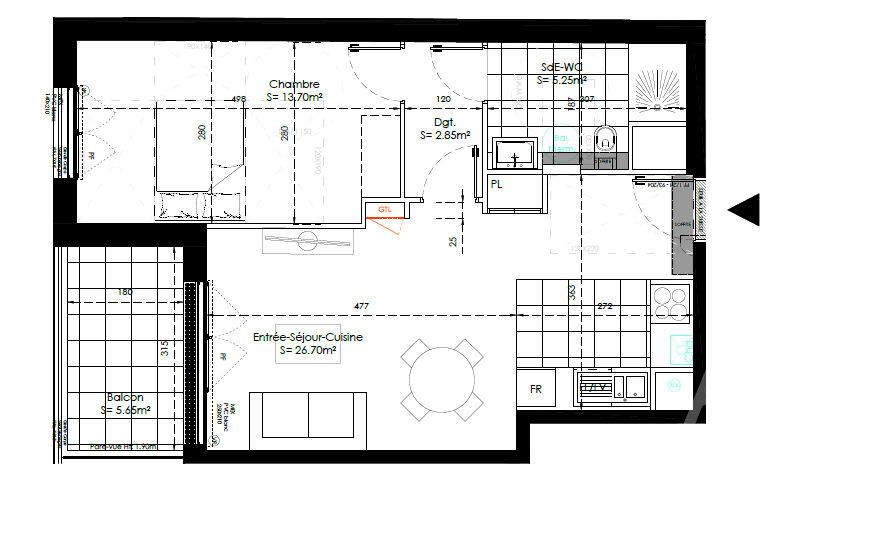 Appartement SAINTE GENEVIEVE DES BOIS (91700) 2 pi&egrave;ces 48.50 m&sup2;