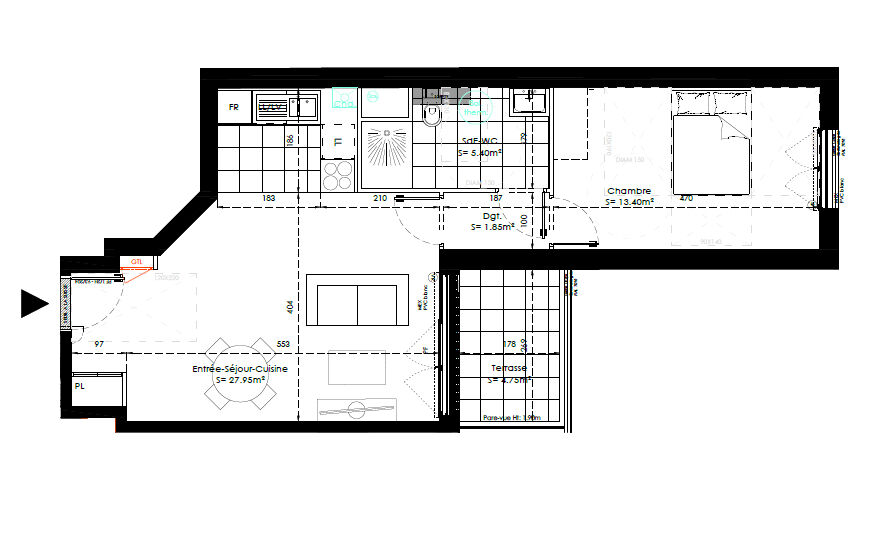 Appartement SAINTE GENEVIEVE DES BOIS (91700) 2 pi&egrave;ces 48.60 m&sup2;