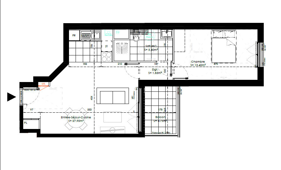 Appartement SAINTE GENEVIEVE DES BOIS (91700) 2 pi&egrave;ces 48.60 m&sup2;