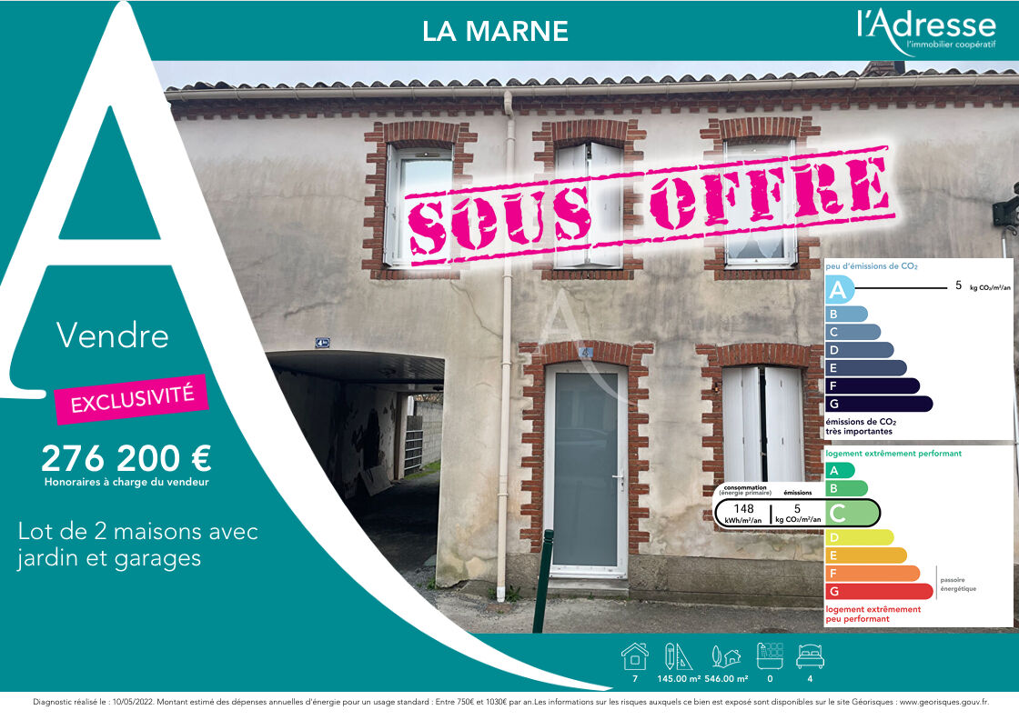 Maison LA MARNE (44270) 7 pi&egrave;ces 145.00 m&sup2;