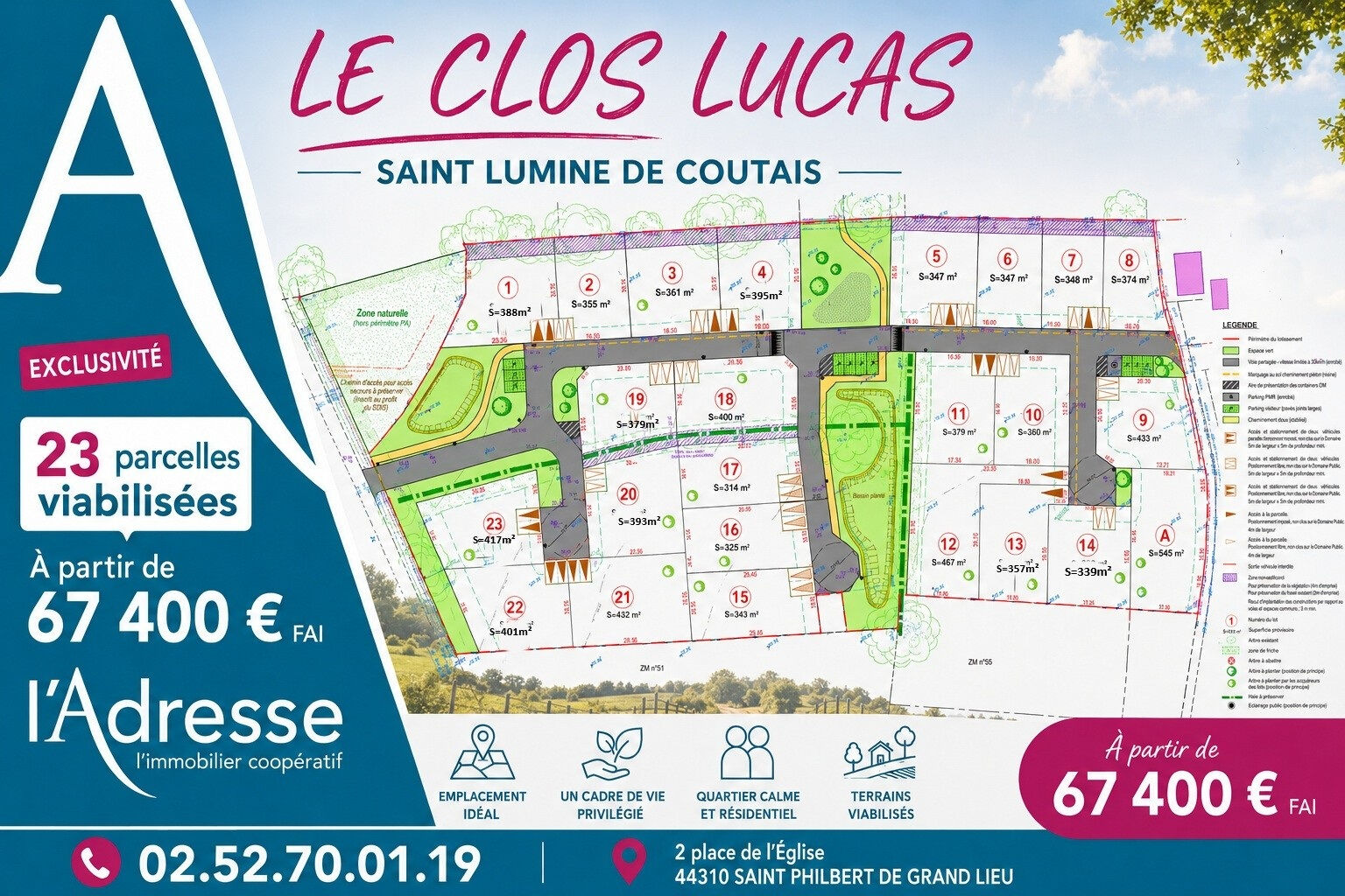 Terrain SAINT LUMINE DE COUTAIS (44310) 347.00 m&sup2;