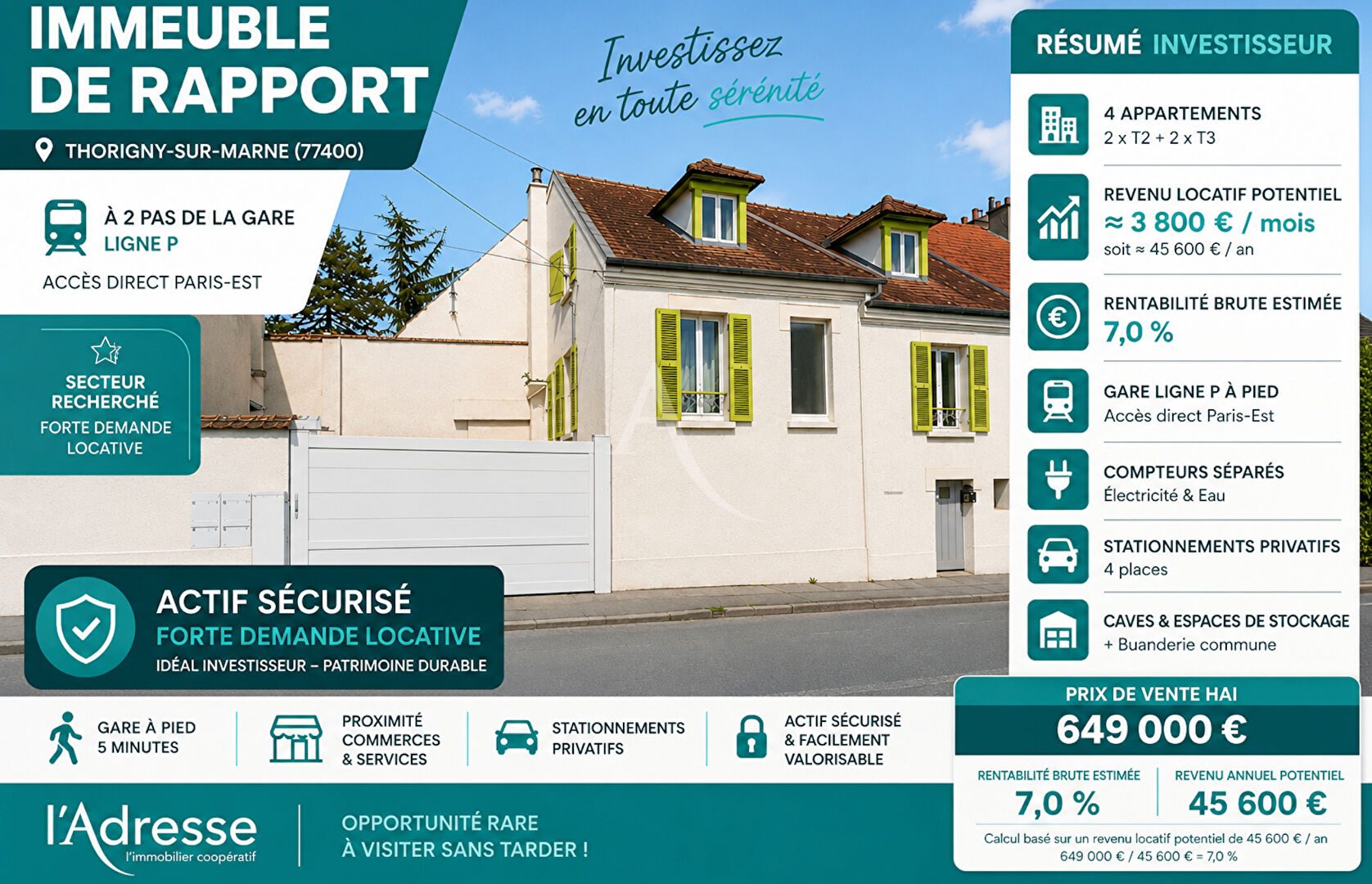 Immeuble de rapport THORIGNY SUR MARNE (77400) 10 pi&egrave;ces