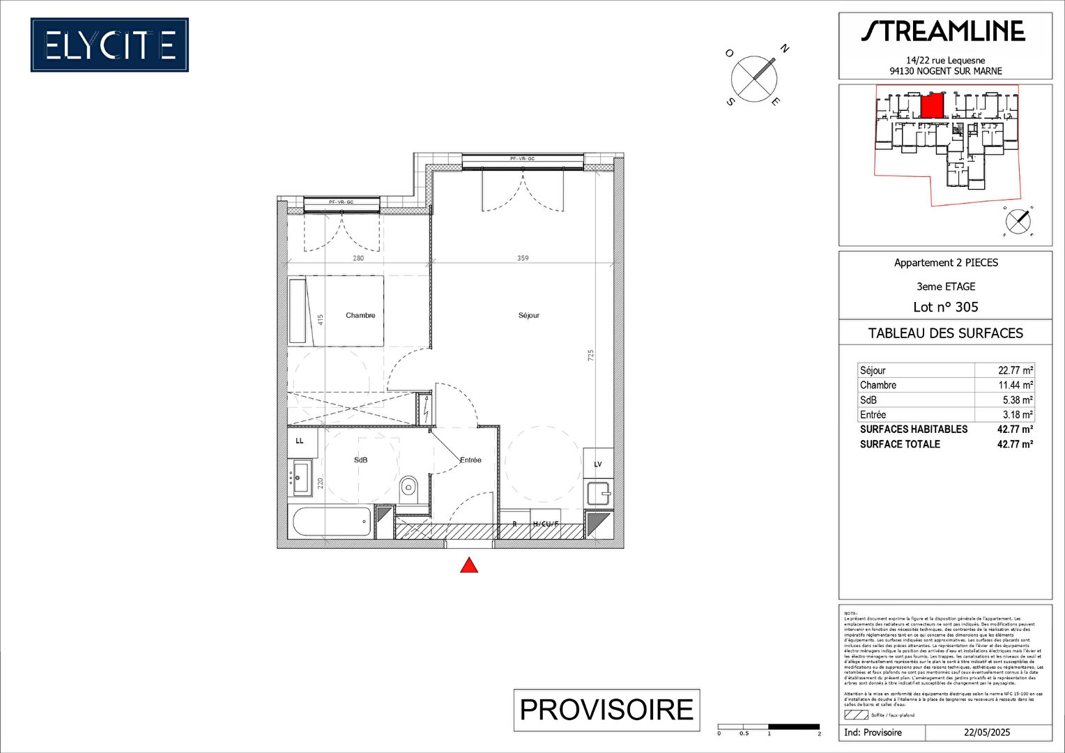 Appartement NOGENT SUR MARNE (94130) 2 pi&egrave;ces 42.77 m&sup2;