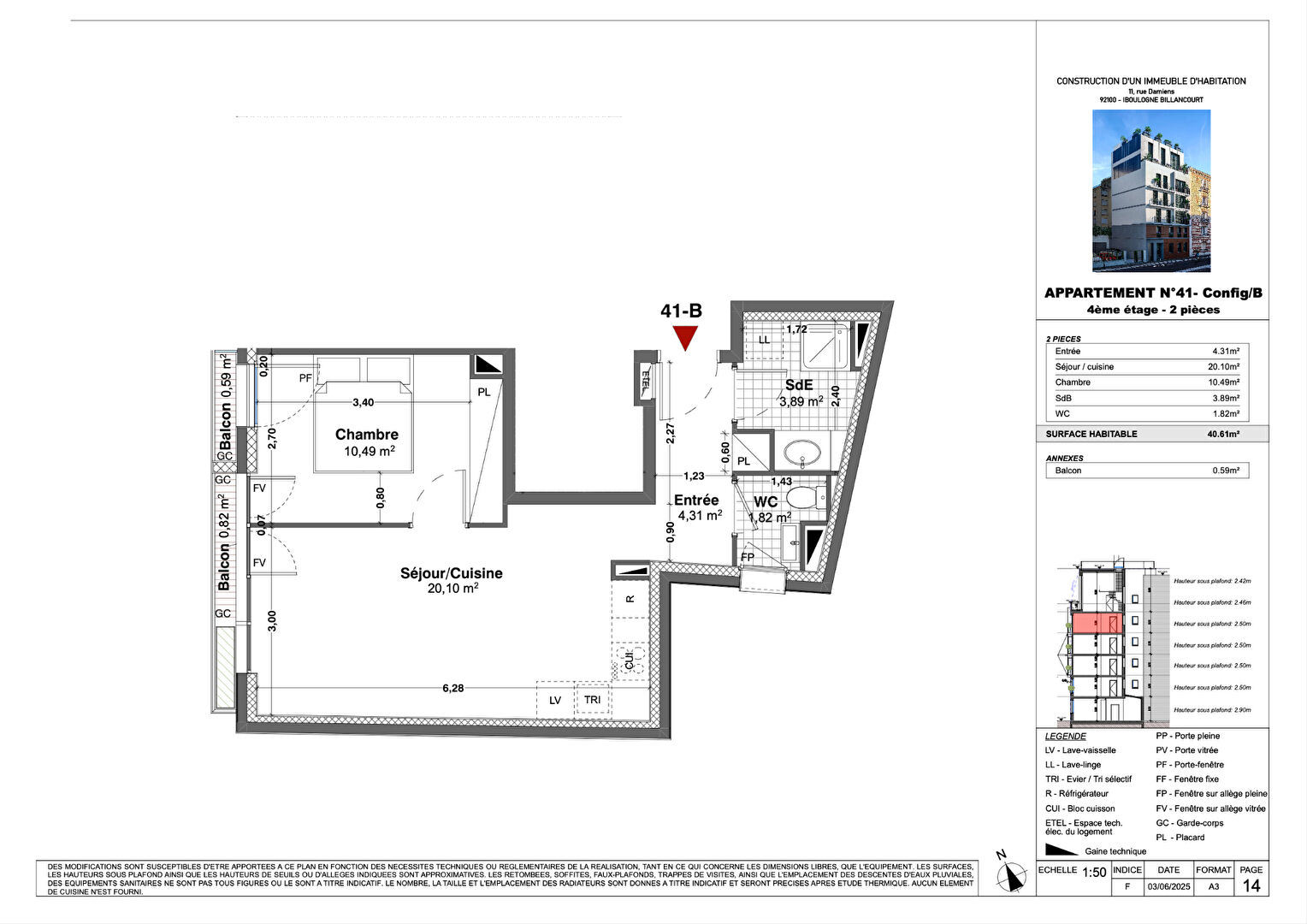 Appartement BOULOGNE BILLANCOURT (92100) 2 pi&egrave;ces 40.61 m&sup2;