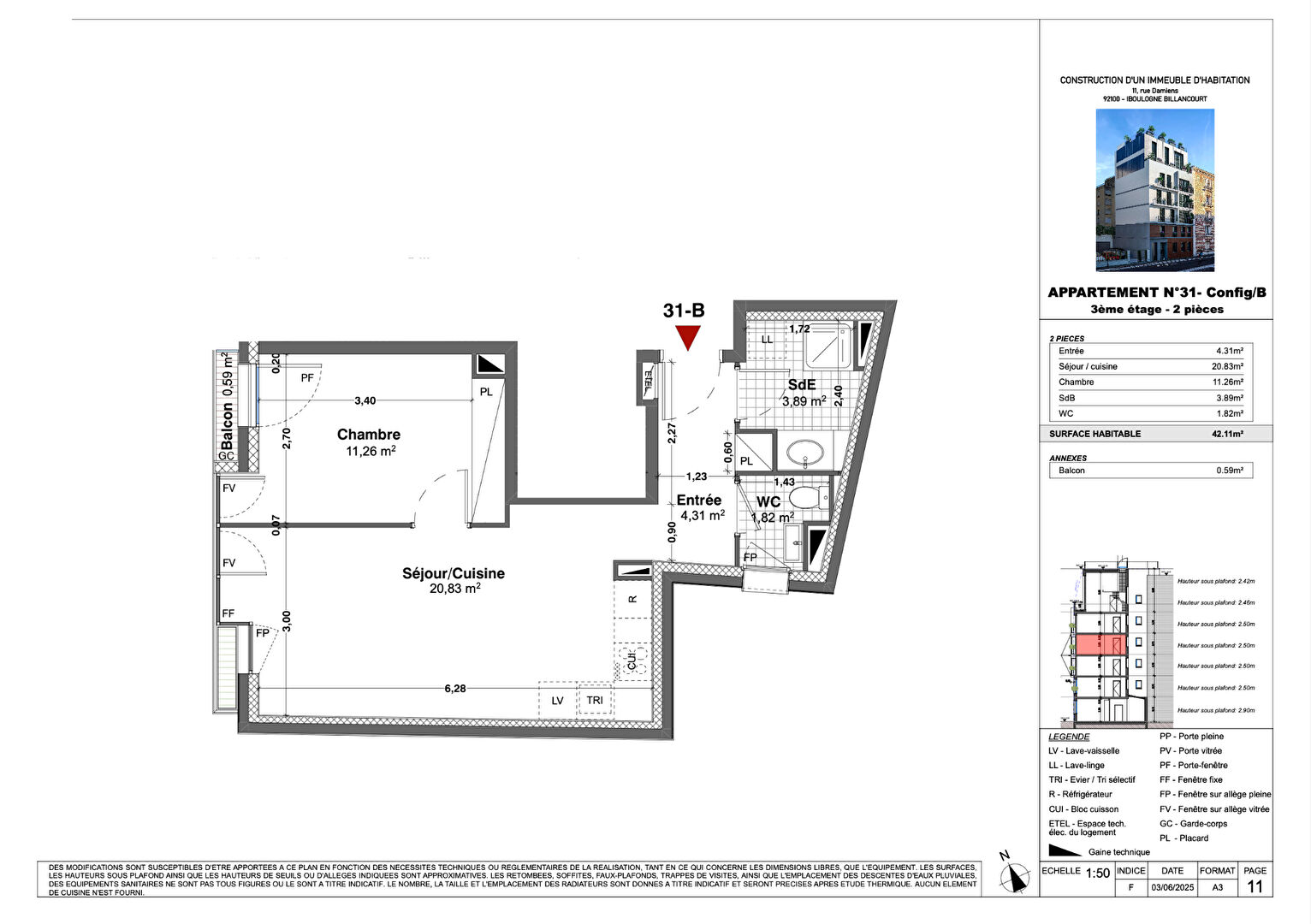 Appartement BOULOGNE BILLANCOURT (92100) 2 pi&egrave;ces 42.11 m&sup2;