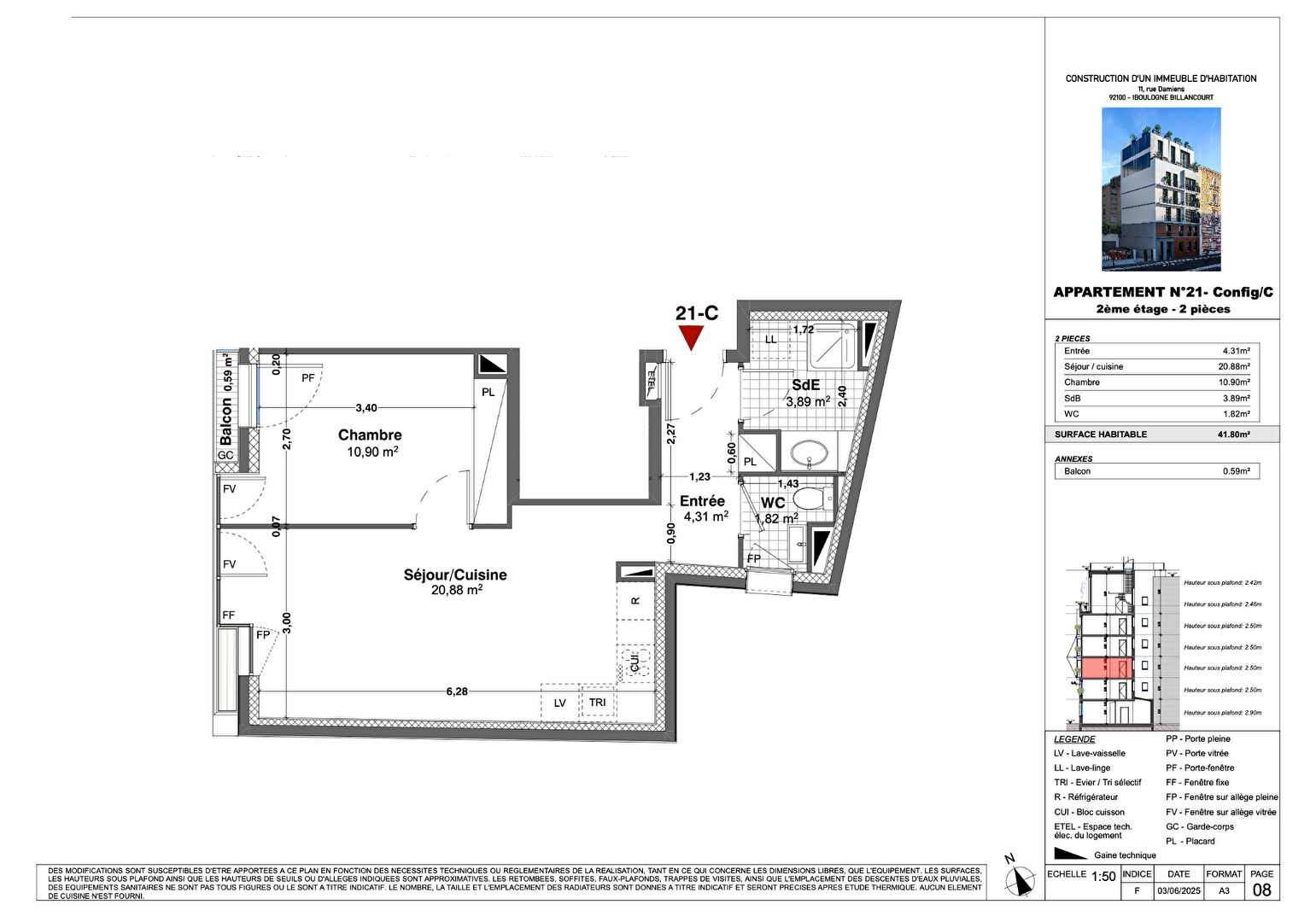 Appartement BOULOGNE BILLANCOURT (92100) 2 pi&egrave;ces 41.80 m&sup2;