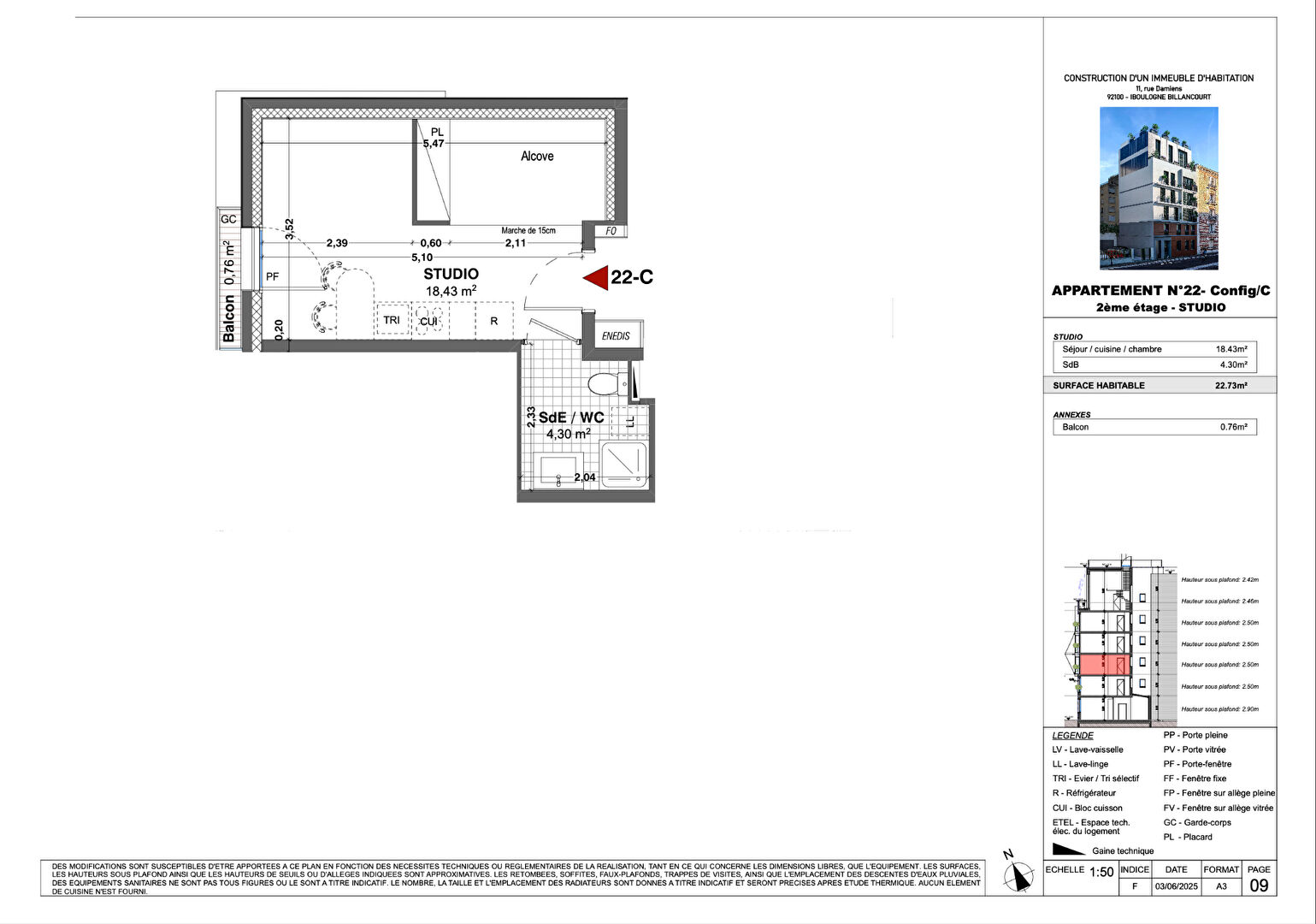 Appartement BOULOGNE BILLANCOURT (92100) 1 pi&egrave;ce 22.73 m&sup2;