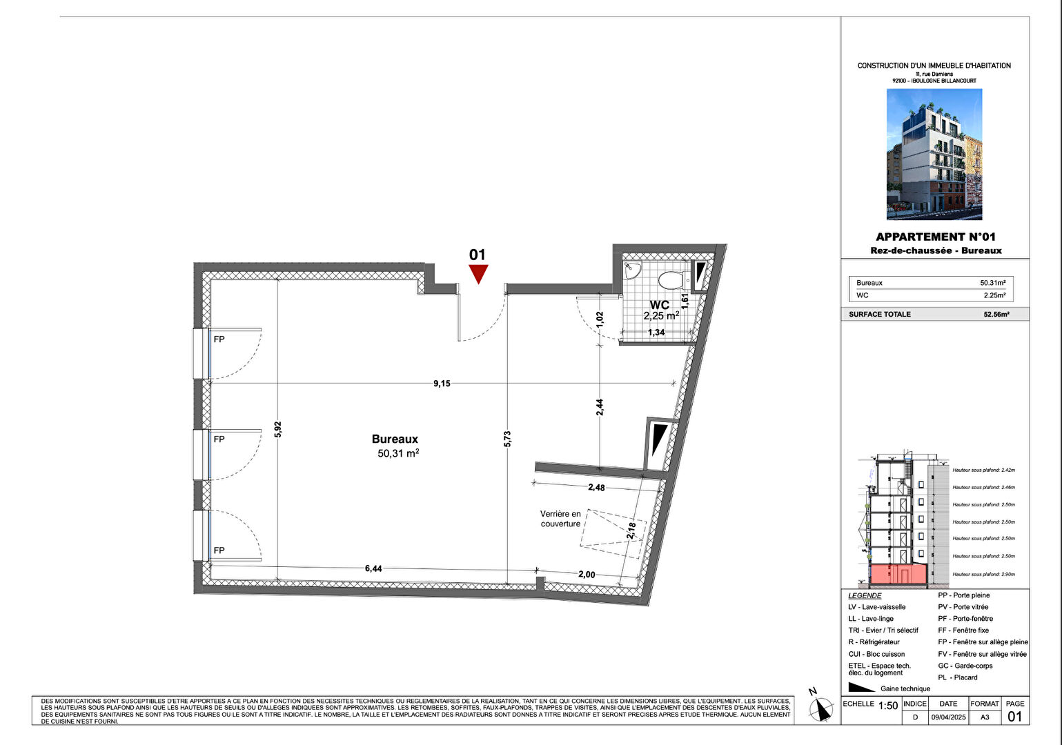 Local commercial BOULOGNE BILLANCOURT (92100) 1 pi&egrave;ce 52.56 m&sup2;