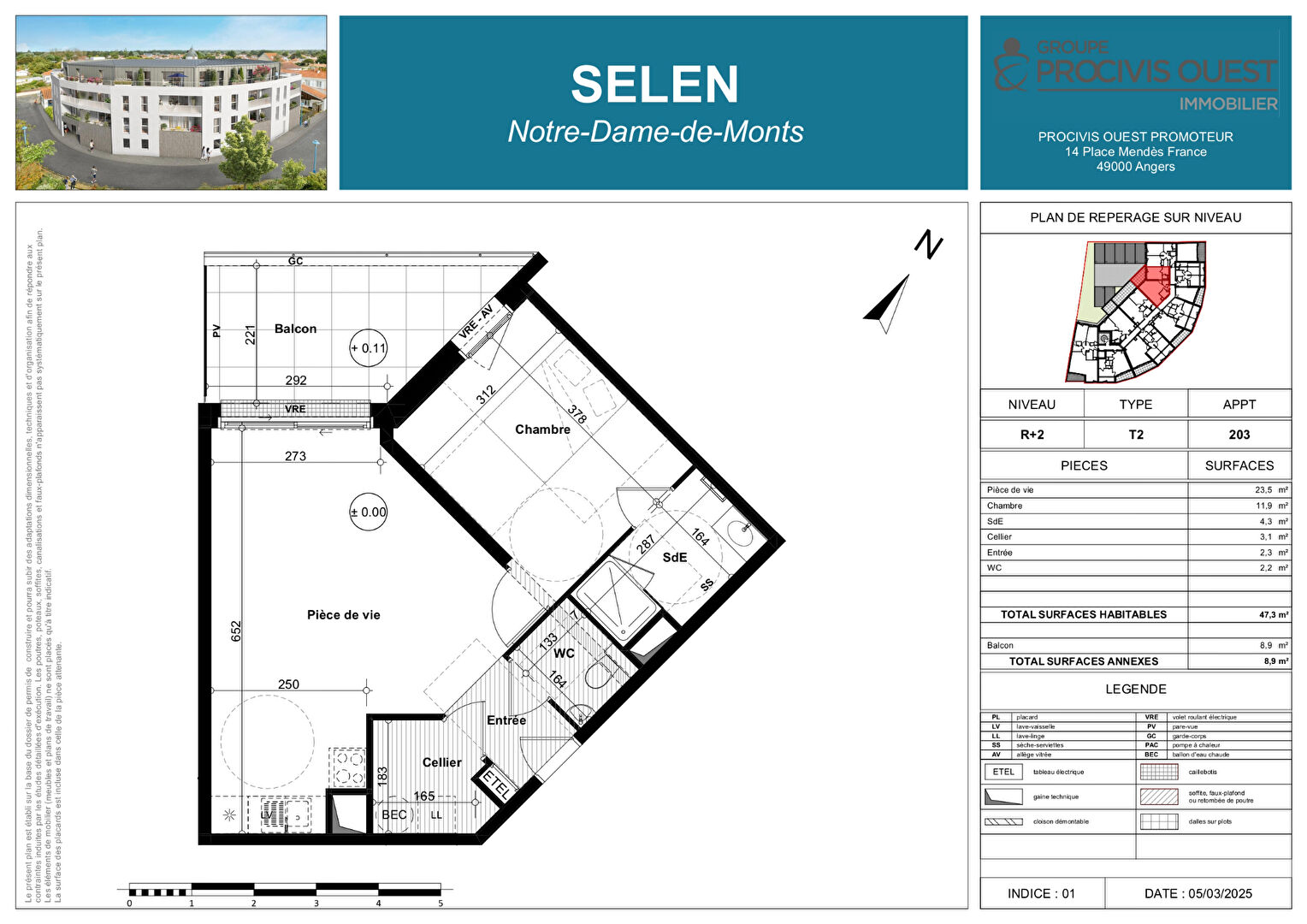 Appartement NOTRE DAME DE MONTS (85690) 2 pièces 47.30 m²