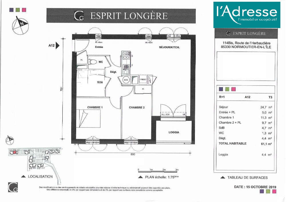 Appartement NOIRMOUTIER EN L ILE (85330) 3 pi&egrave;ces 61.10 m&sup2;