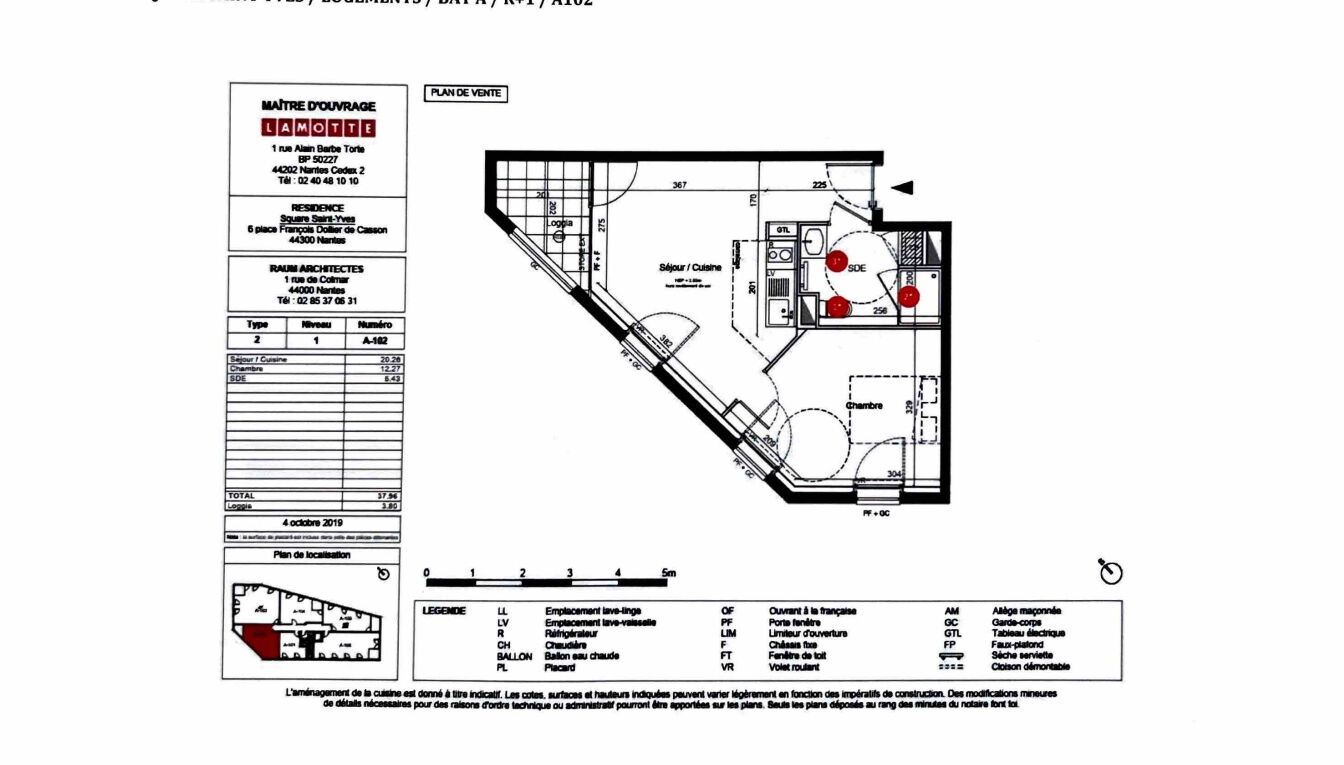 Appartement NANTES (44300) 2 pi&egrave;ces 37.96 m&sup2;