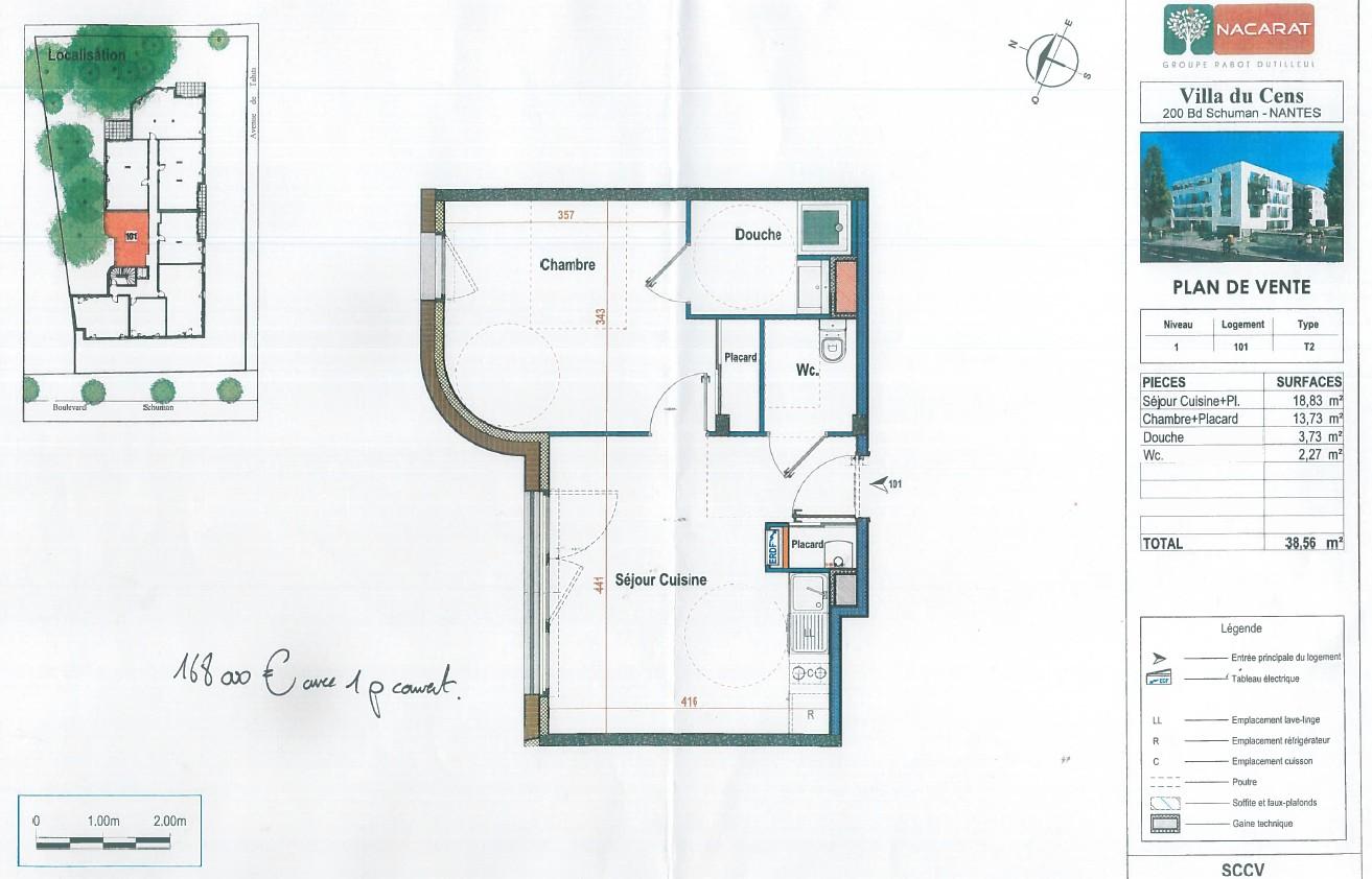 Appartement NANTES (44000) 2 pi&egrave;ces 38.56 m&sup2;