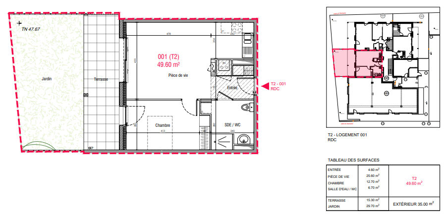Appartement NOZAY (44170) 2 pi&egrave;ces 49.60 m&sup2;